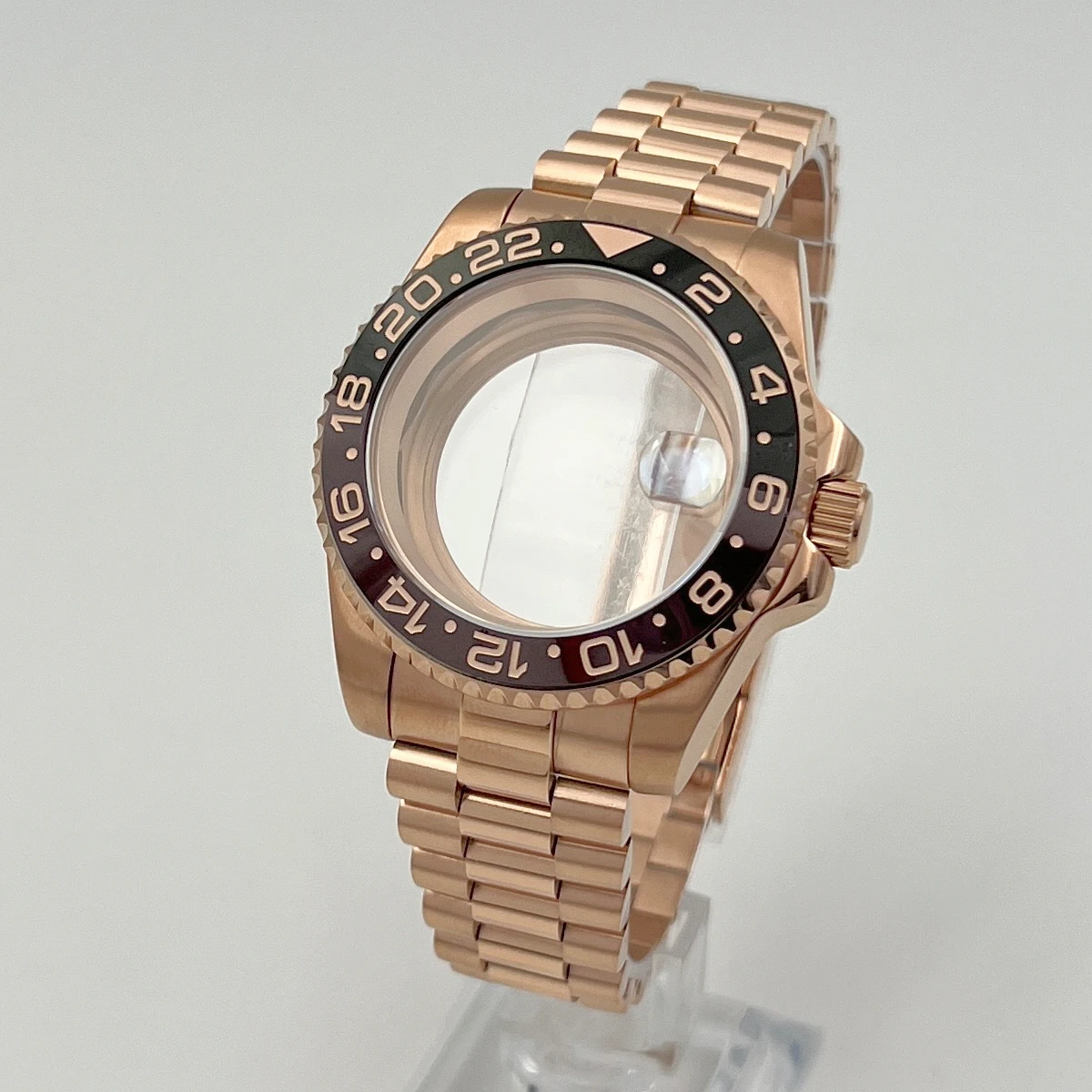 Black/Coffee Ring, Rose 40mm NH35 Case, Personalized GMT Watch Parts