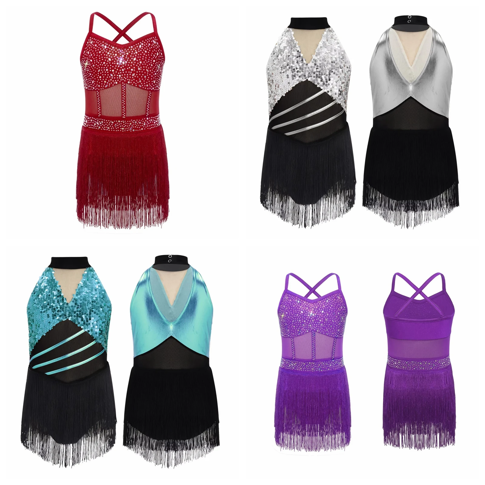 Girls Tassels Fringed Chacha Latin Dance Leotard Tango Dancewear Samba Rumba Ballroom Dresses Kids Stage Performance Dress