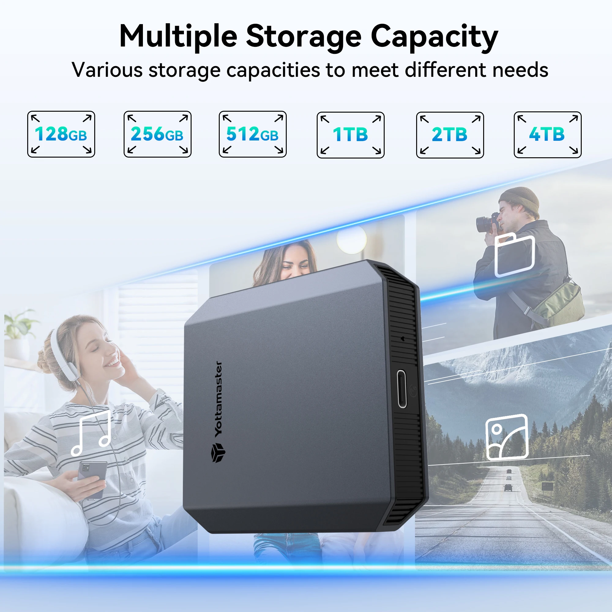 Yottamaster YM5PLUS محرك الأقراص الصلبة المحمول SSD محرك خارجي غلاف من الألومنيوم 4 تيرا بايت 256 جيجابايت قرص الحالة الصلبة القرص الصلب 5 جيجابت في الثانية PSSD نوع C 4K ProRes