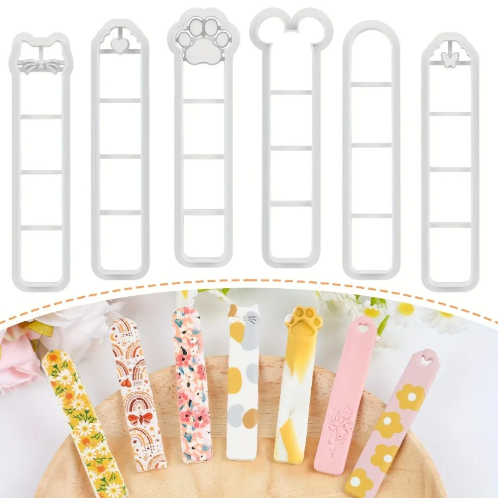 6-teiliges Set mit Cartoon-Lesezeichen-Ausstechern aus Polymer-Ton, Katzenpfoten- und Katzenkopfformen für DIY-Lesezeichenherstellung und Bastelarbeiten