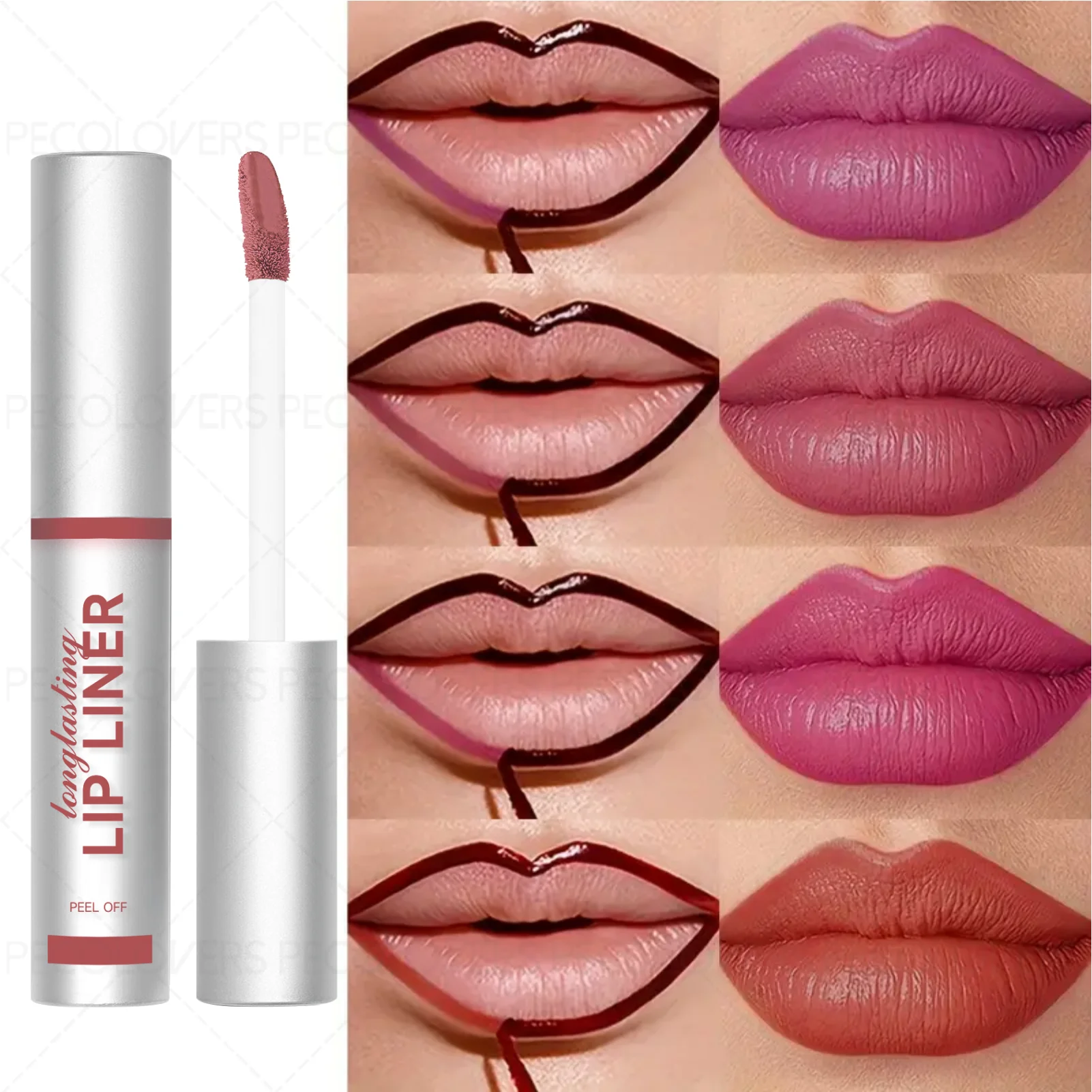 1 peça delineador labial e brilho labial 2 em 1 - textura suave, efeito de tingimento, renderização de cor alta, secagem rápida, para festivais