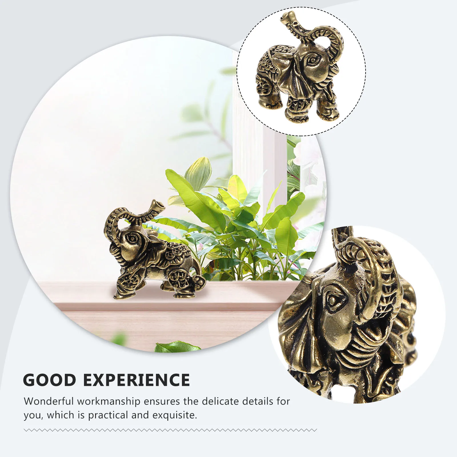 

Miniature Elephant Decor Premium Brass Craft Vintage Style Wonderful Workmanship Delicate Details Indoor Outdoor Use