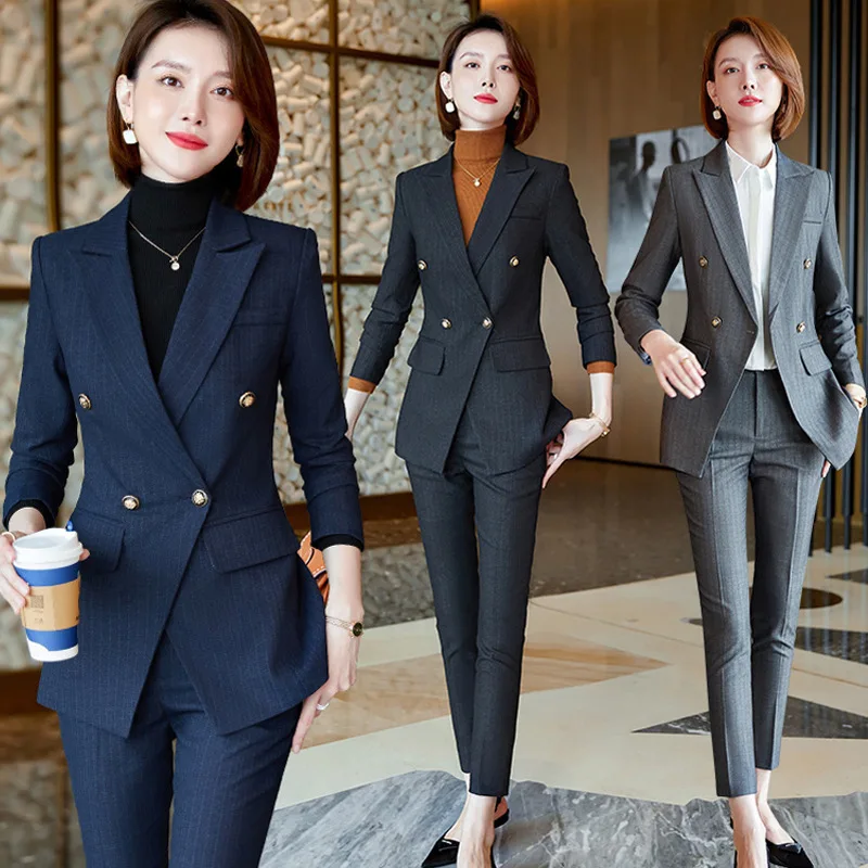 

Профессиональные женские костюмы для осени и зимы, элегантные женские пиджаки в полоску для весны и осени, высококачественная рабочая одежда.