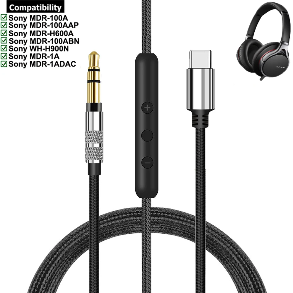 Braided USB Type C Cable Extension Cord for Sony MDR-100A MDR-100AAP MDR-H600A MDR-100ABN WH-H900N MDR-1A MDR-1ADAC Headphones