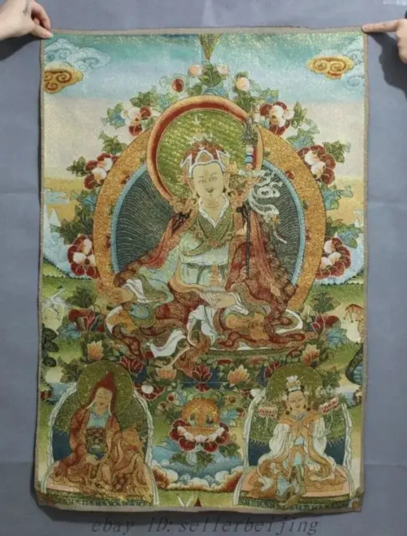 Tibetan Silk Embroidery Art Buddhism Tangka Padmasambhava Buddha Statue
