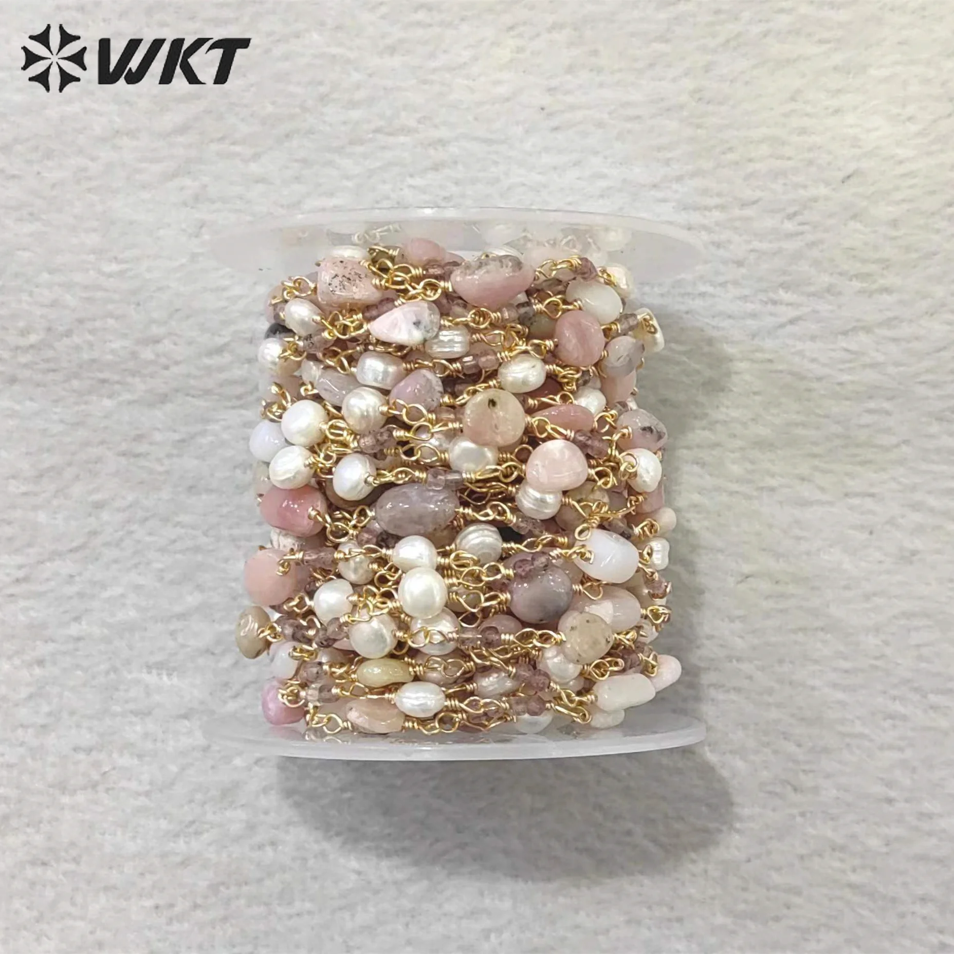 WT-RBC224 Wholesale Latest Style Nugget Stone & Pearl Retro Gold Plated Sell by Meter Handmade Metal Chain