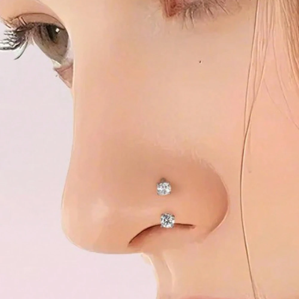 18G Stainless Steel Double Gem Horseshoe Nose Ring