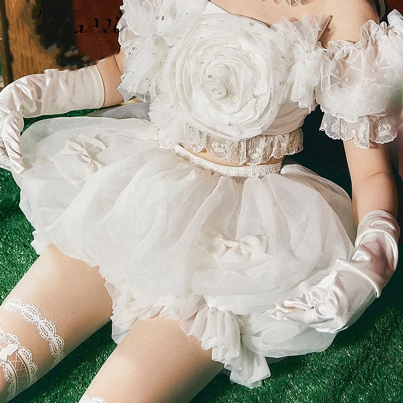 النمط الياباني الحلو لوليتا شبكة اليقطين السراويل لطيف القوس مرونة الخصر الفتيات رقيق السراويل Y2k ثوب نسائي سيسي ملابس تنكرية للحفلات #4