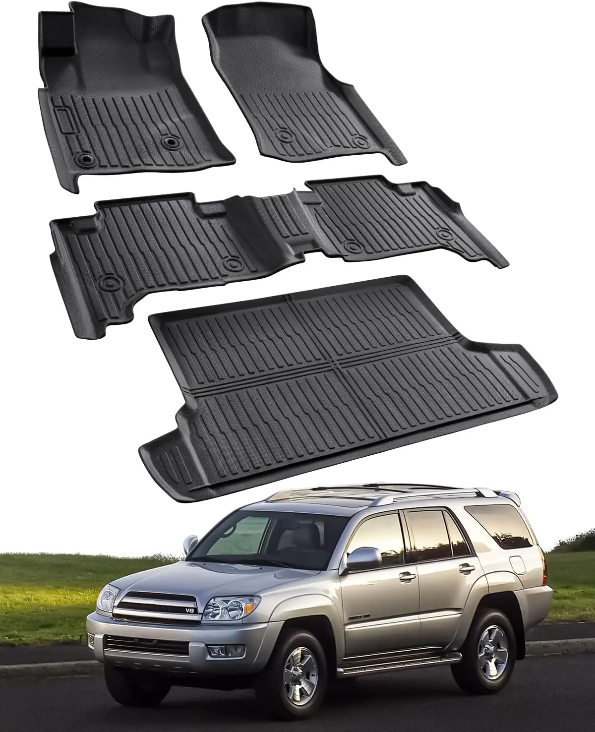 All-Weather SUV Cargo and Floor Protection: Rubber Mats, Black, Custom Fit for 2003 - 2009 5-Seat Model