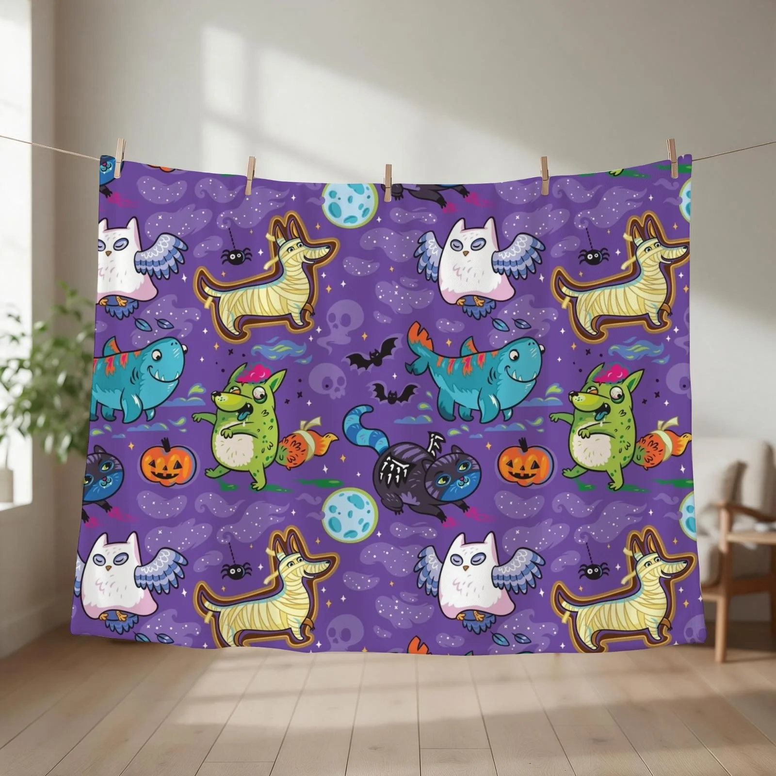 Crazy Halloween Night Throw Blanket Cute Luxury Designer Travel Plaid Blankets