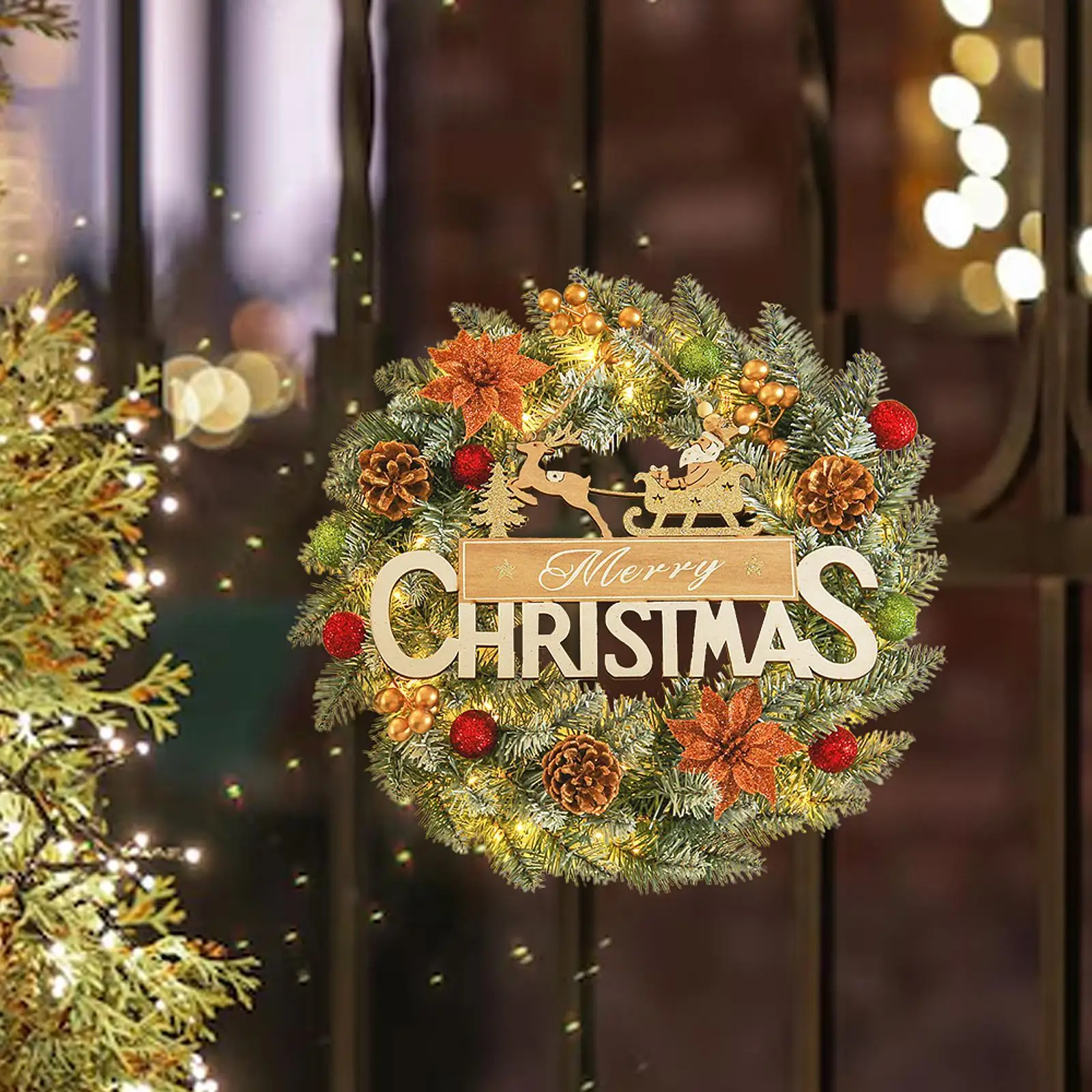 إكليل عيد الميلاد إكليل عيد الميلاد تضيء 16 بوصة زخرفة عيد الميلاد ريفي