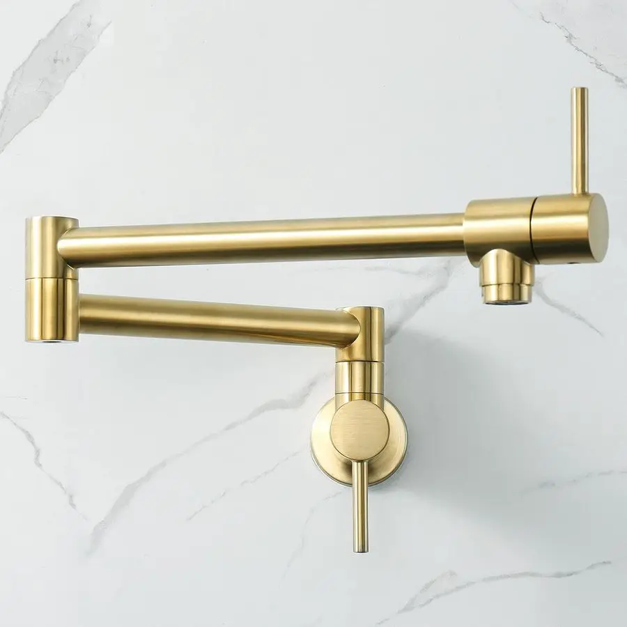 

Filler Folding Faucets,Wall Mount Pot Filler Kitchen Faucet Solid Brass,Swing Arm Folding Brushed Gold Modern Kitchen Sink Fauce