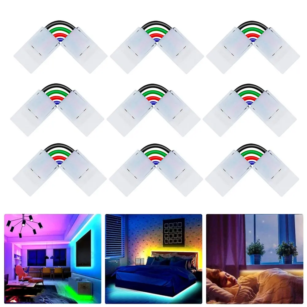 

10pcs LED Strip Connector 4 Pin 10mm Right Angle Adjustable Connector for 3528/5050 SMD RGB LED Strip Lights 90 Degree Corner