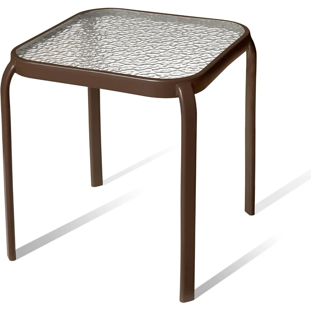 Bronze Metal Outdoor Side Table with Tempered Glass Top – Elegant Small 16