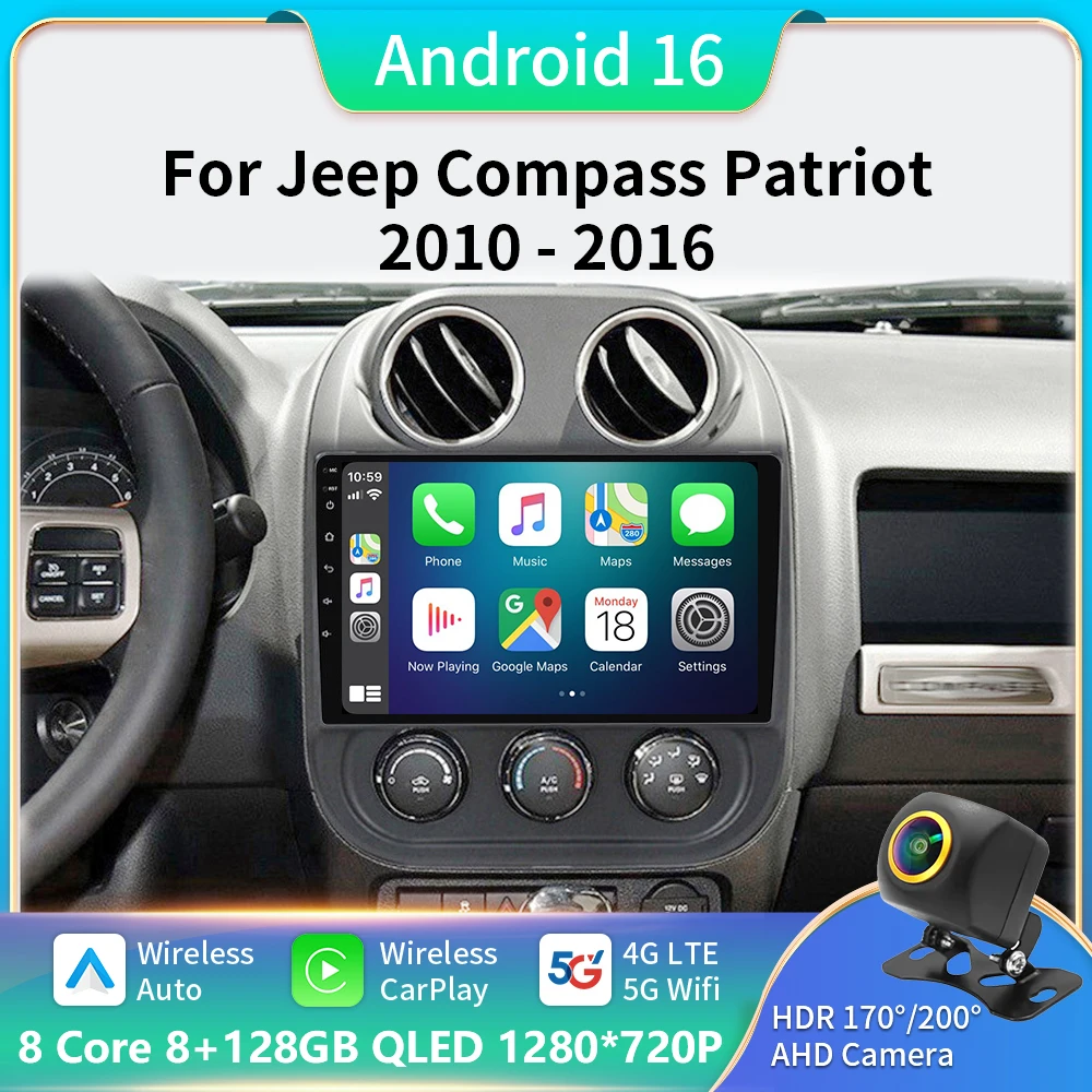 

Android 16 For Jeep Compass Patriot 2010- 2016 QLED Android Car Radio Multimedia Video Player GPS AI Voice CarPlay Head Unit BT
