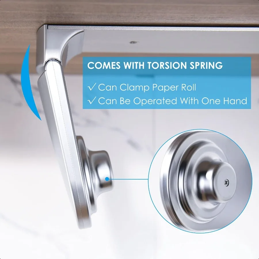 ONE HAND TEAR Paper Towel Holder Under Cabinet Adhesive or Drilling Installation Aluminum Alloy + ABS Pearl Chrome Sier