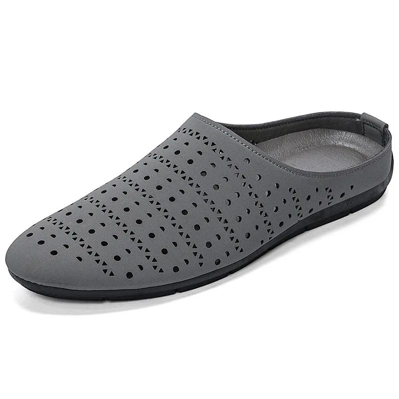 Plus Size Men's Easy Slip-On Hollow Out Backless Loafers Breathable Lightweight Flat Mules Comfortable Casual Shoes for Men