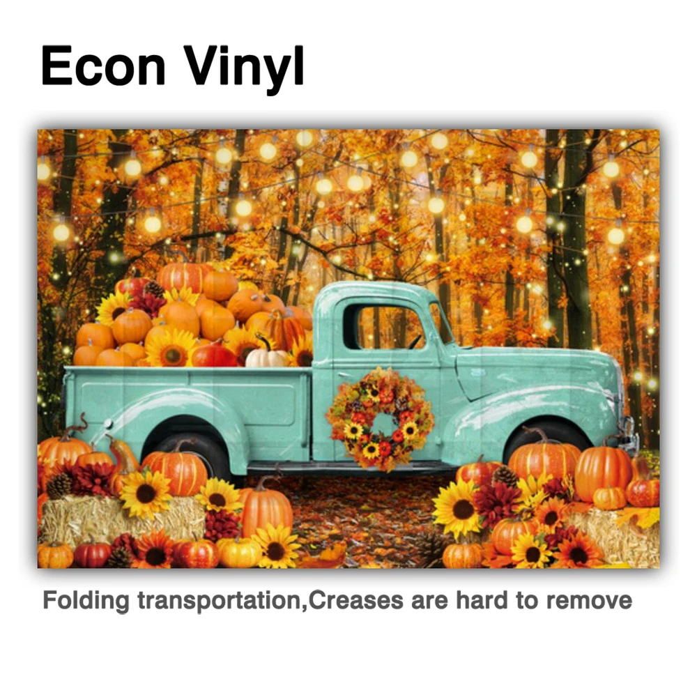 Funnytree 가을 호박 배경 트럭 화환 추수 감사절 해바라기 수확 초상화 가을 장식 Photophone 배경