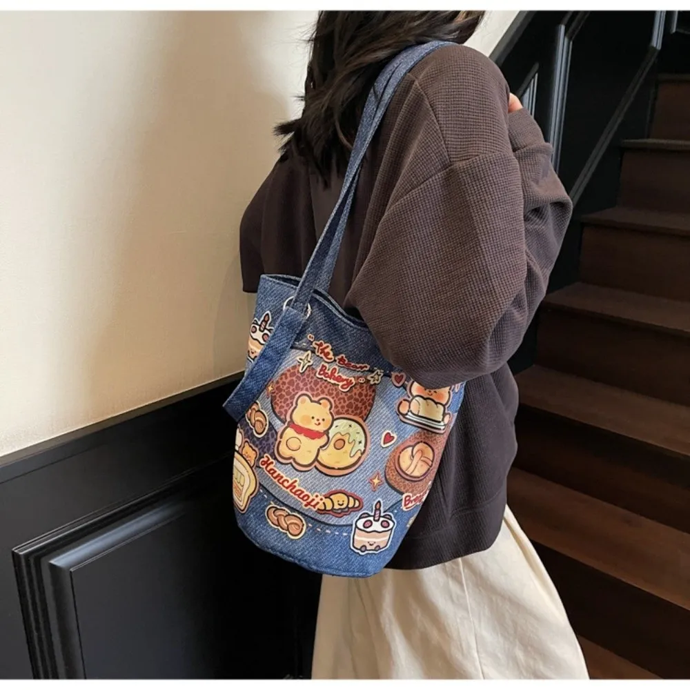 

Fashion Cute Cartoon Print Shoulder Bag Casual Large Capacity Crossbody Bag Canvas Multifunctional Handbag