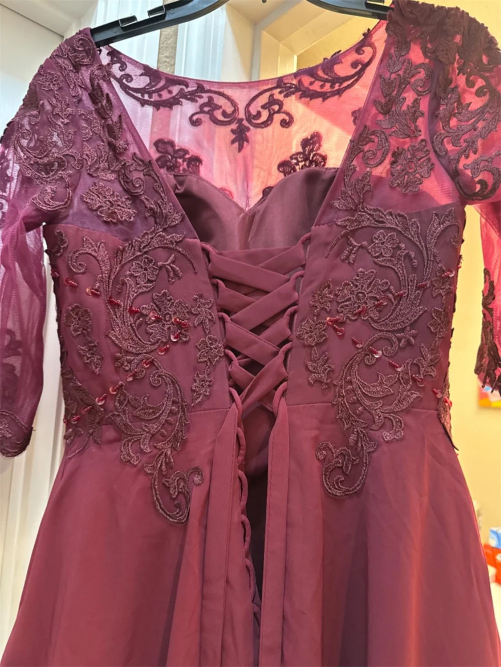 ชุดผ้าชีฟองปักลายลูกไม้สำหรับคุณแม่ของเจ้าสาวชุดงานพรอมสำหรับงานแต่งงานแขน3/4ชุดเดรสสำหรับงานเลี้ยงตอนเย็นเป็นทางการสำหรับผู้หญิง