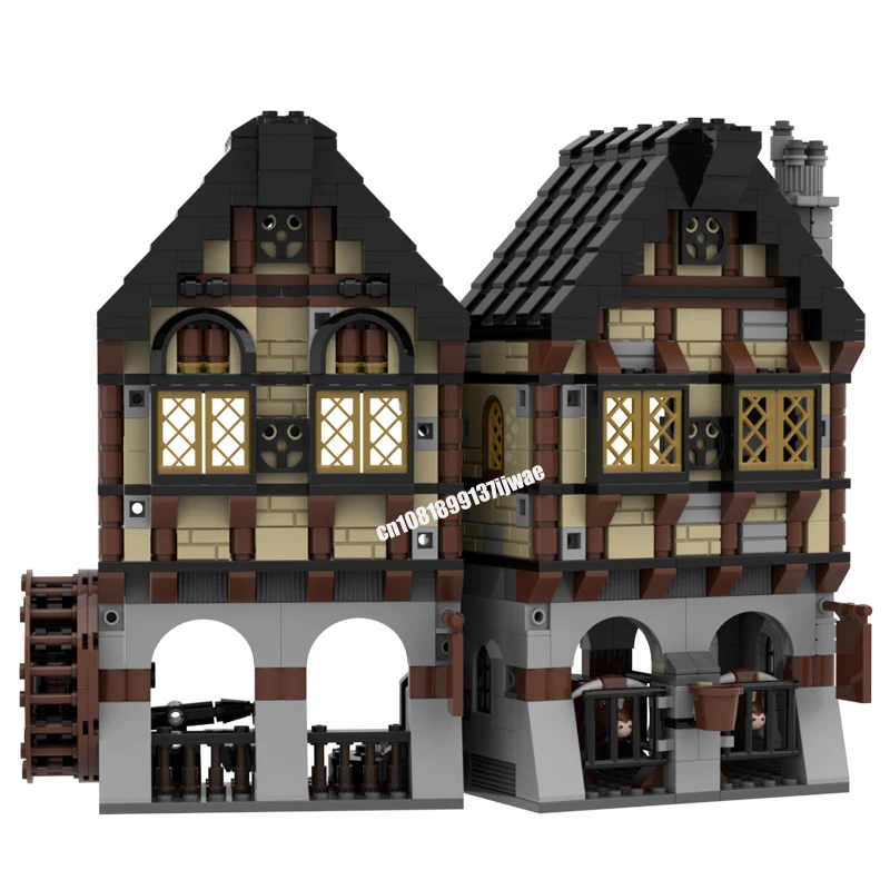 2137PCS European Medieval Market Village Street View DIY Retro creative ideas ChildrenToy BirthdayGift building blocks MOC-10193