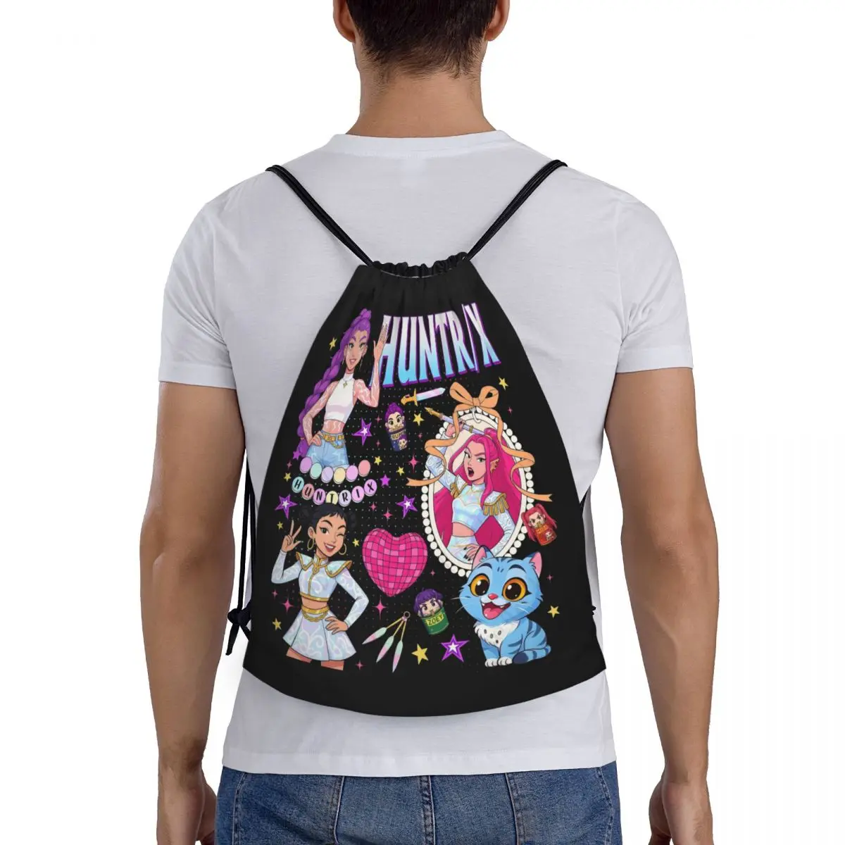 カスタム Kpop ハンターデーモンズ巾着バッグ男性女性軽量 Huntrix スポーツジム収納バックパック