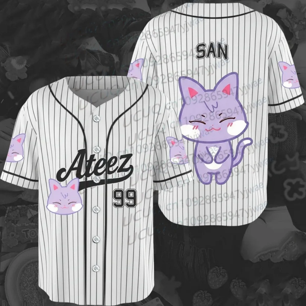 Summer Men's Women's Ateez Aniteez Characters Baseball Jersey Girl Casual Sports 3D Print Graphic T-Shirt Kpop Fans Gifts