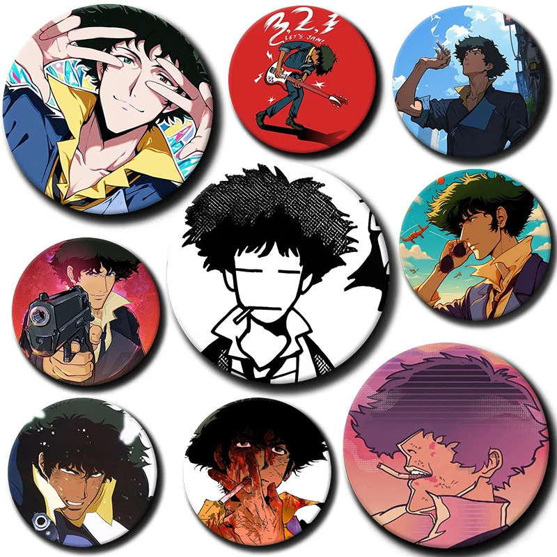 

C-cowboy B-Bebop Spike Spiegel Badges Round Exquisite Badge Brooches Creative Pins for Clothes Hat Backpack Gift Accessories