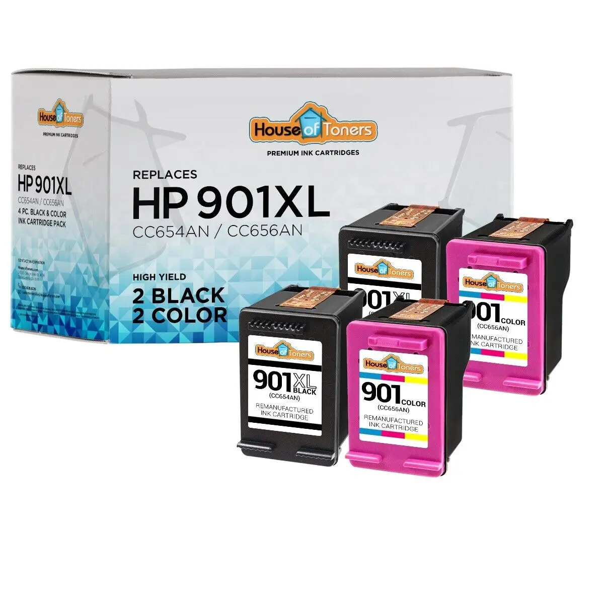 4-PK 901XL CC654AN حبر لون أسود و CC656AN ل HP G510a J4524 J4580 J4660 4500