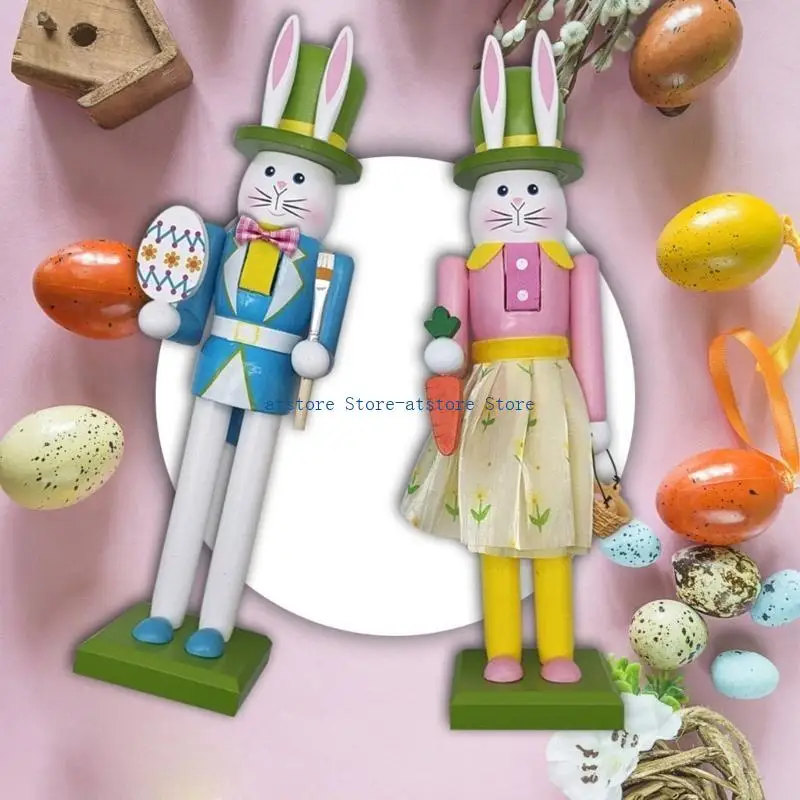 

H37D Wooden Easters Bunnies Nutcrackers 30.8cm Figurine Ornament for Collectors Gift