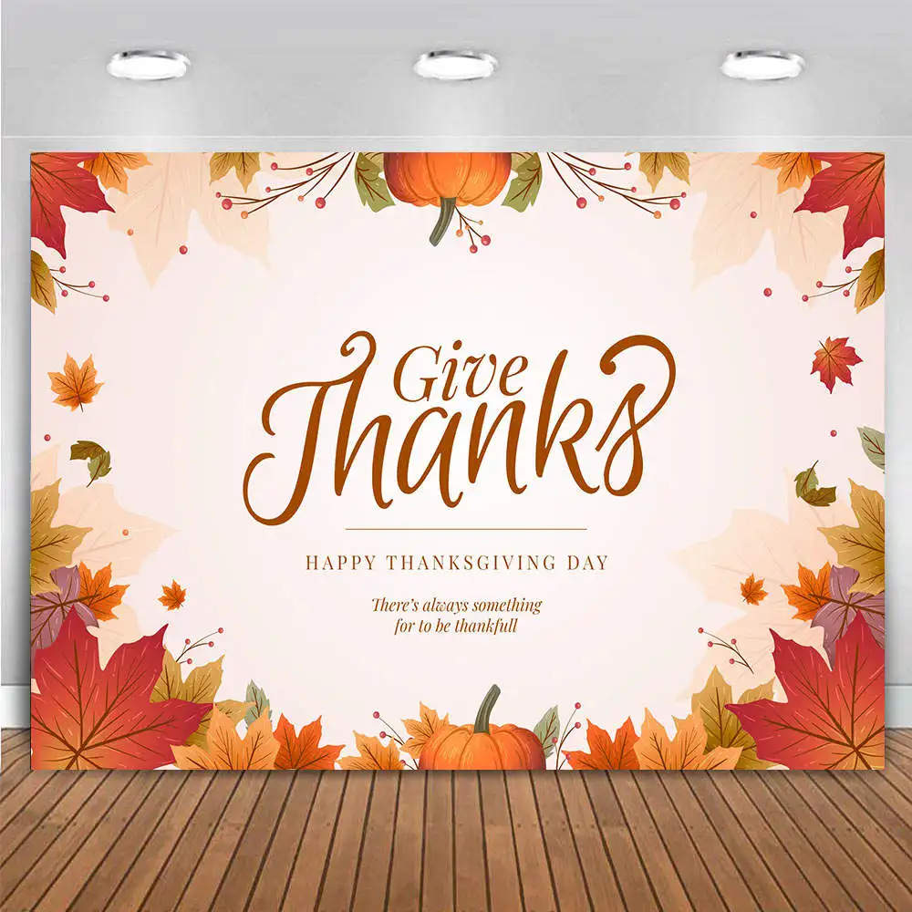 

Custom Thanksgiving Backdrop Birthday Party Decoration Cake Banner Fall Autumn Pumpkin Maple Leaf Poster Photography Background