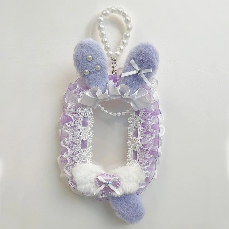 

Purple Cute Plush Lace Polaroid Photo Card Holder, with Hanging Chain, Anime-Style Decorative Pendant for Backpack, Cartoon Anime Collectible Small Card Holder