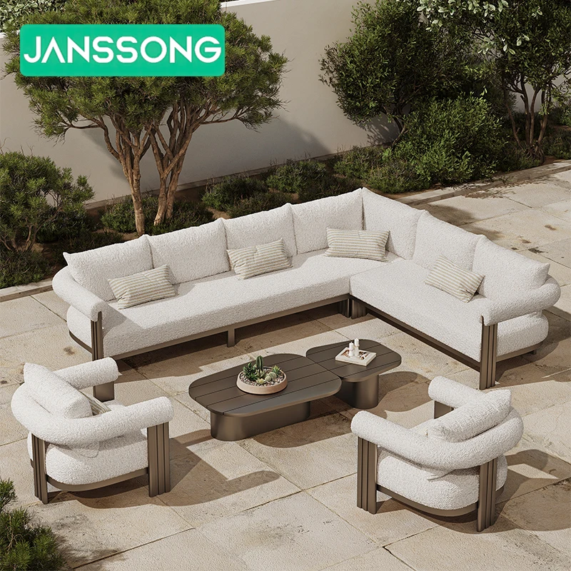 Hotel Garden Sofa Poolside Aluminum L Shape Couches Set Modern Hotel Garden Sets Villa Resort Outdoor Sofa Patio Furniture Set