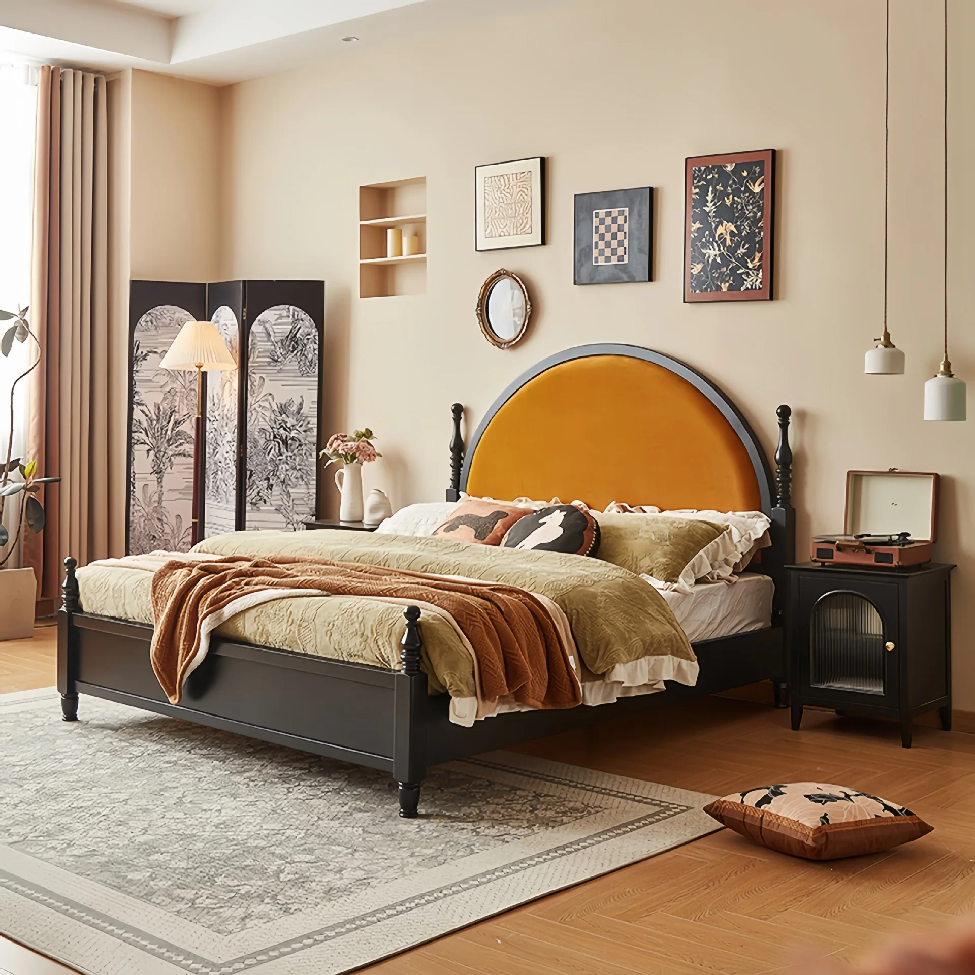 Factory Direct 2026 Top Rated Solid Wood Bed Master Bedroom Twin Round Head Light Luxury King Bed Medium Antique Wedding