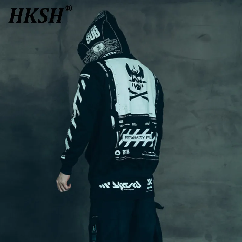 HKSH China-Chic Punk Anime Bodysuit Hooded Fashion High Street Sweatshirt Tactical Streetwear Dark Coats Fashion Cotton HK1330