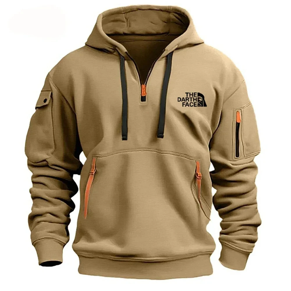 Lässiger Herren-Hoodie, mehrere Reiß verschluss taschen, bedruckt in europäischer Größe, Langarm, neu, Herbst und Winter, 2024