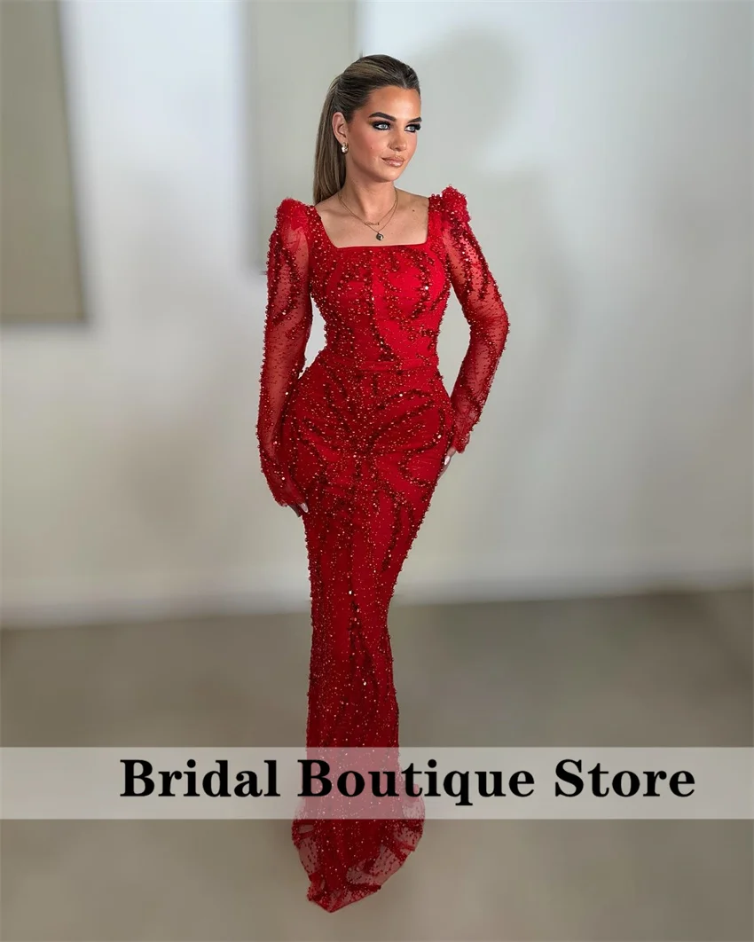 

Glitter Red Prom Dress Vintage Prom Dress Beading Crystals Evening Party Gowns Luxury Birthday Party Dress Customized