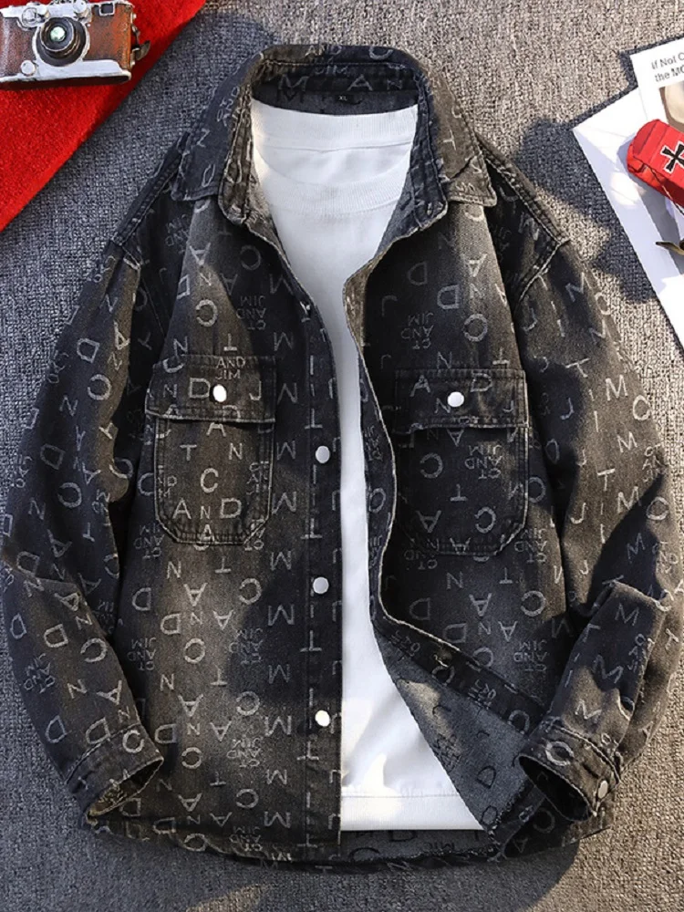 

Модный повседневный мужской джинсовый тюнер, весенне-осенний новый модный бренд, элитная верхняя одежда свободного покроя с вышивкой