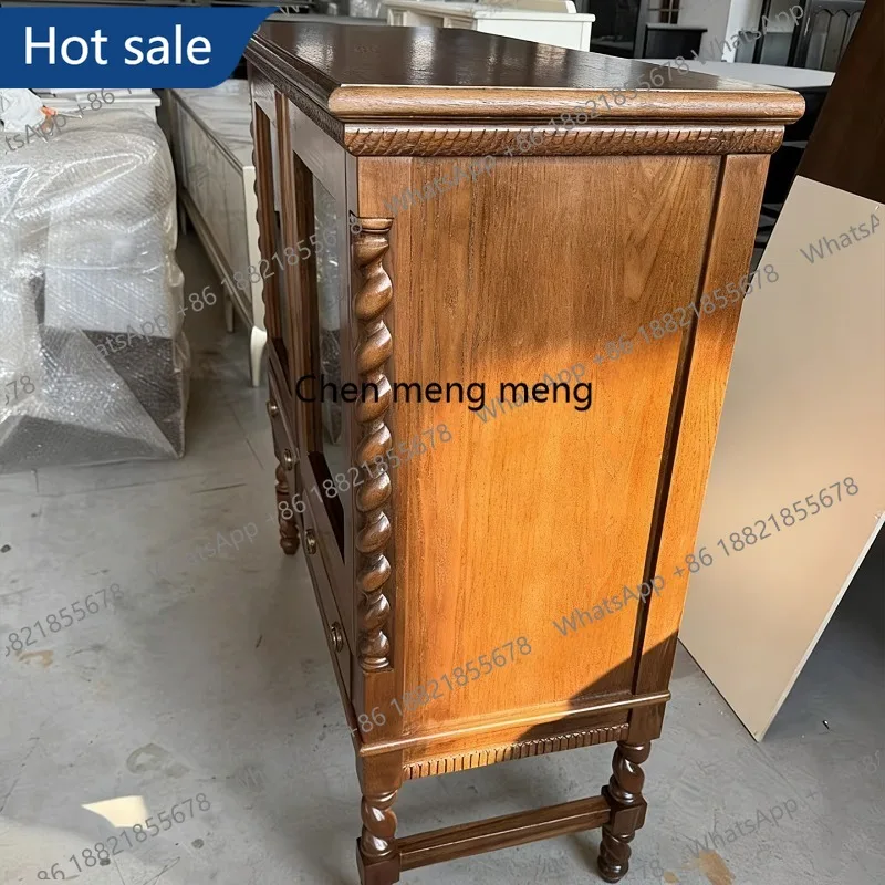 M02 American solid wood dining side cabinet glass door twist leg locker carved side wine cabinet