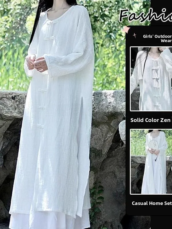 

Новый китайский комплект из белого хлопка и льна для женщин irt Daoist System Zen Faion Hanfu, чайная одежда Fem Faionable