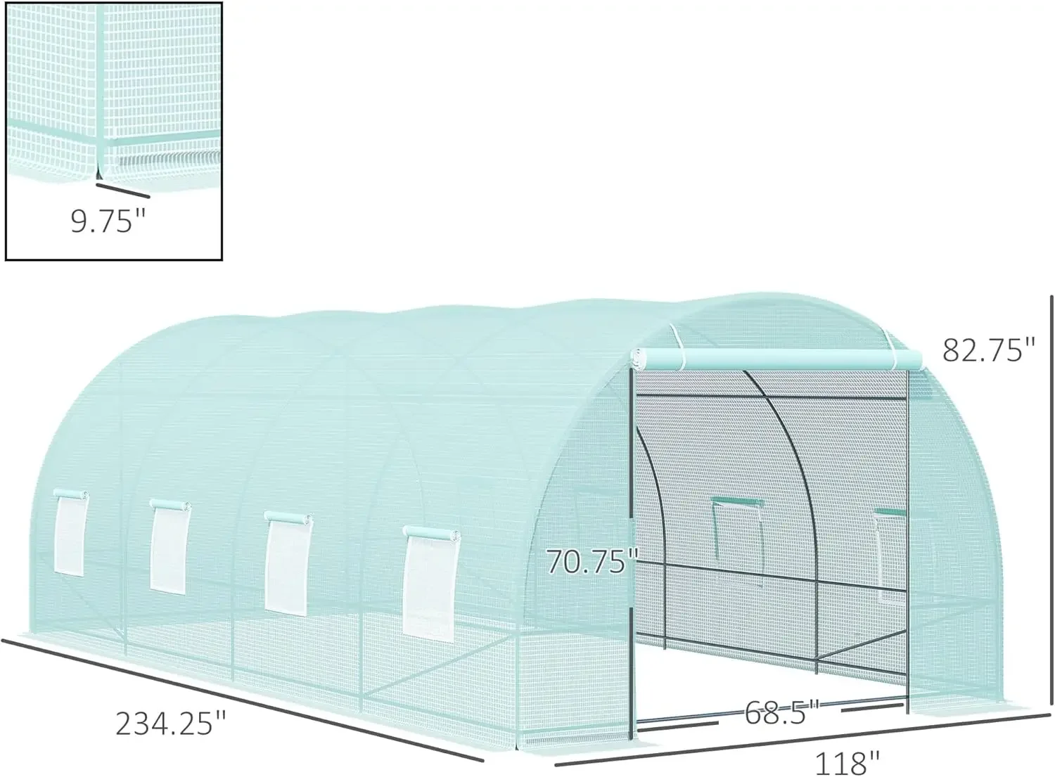 Estufa de túnel ambulante de 20' x 10' x 7', casa quente de jardim, kit grande de casinha quente com 8 janelas de enrolar e porta de enrolar,