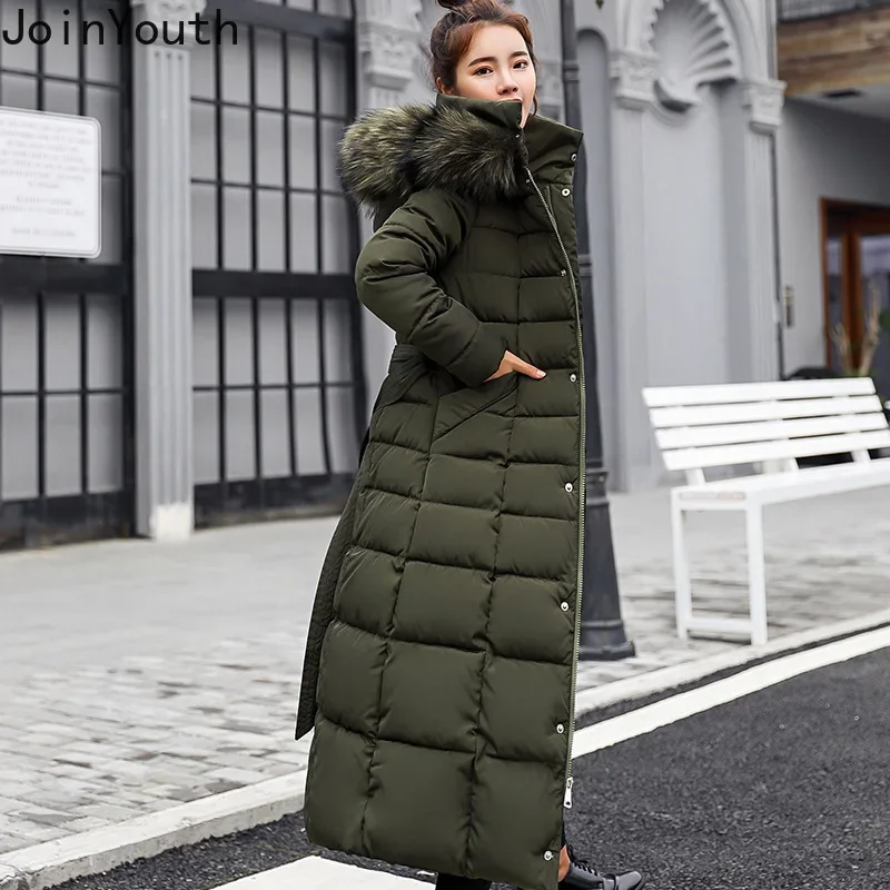 2024 Winter Kleding Vrouwen Parka Capuchon Slim Fit Rits Jassen Dikke Warme Uitloper Mode Bandage Koreaanse Lange Jassen Y2k Tops