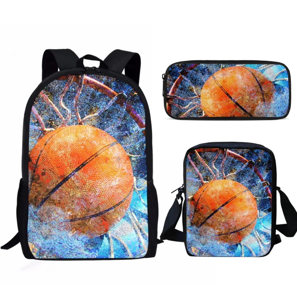 

New Bookbags 3PC Basketball Print Fashion Boy Schoolbag Back to School Gift Students Kindergarten Travel Backpack Computer Bag