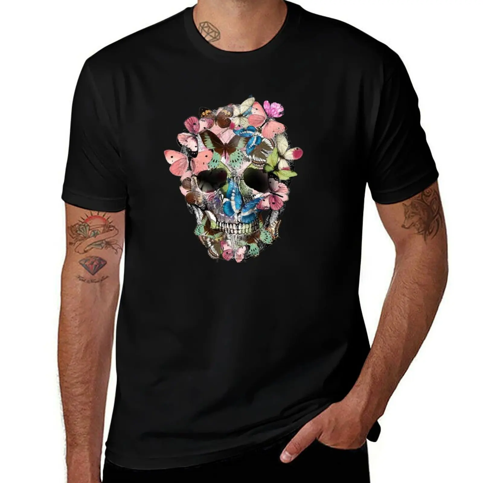 Sage Tribe Skull With Butterflies T-Shirt Ultra Soft Breathable Tee Top T-Shirt