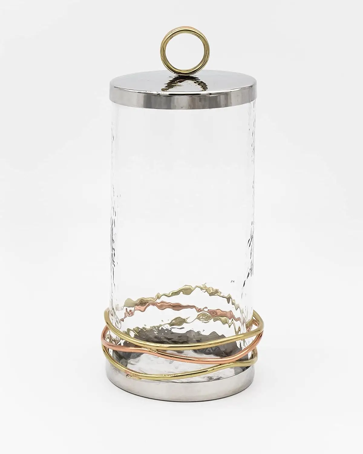 Canister  Container, Metal Wire  Canister with Gold Ring - 4X8