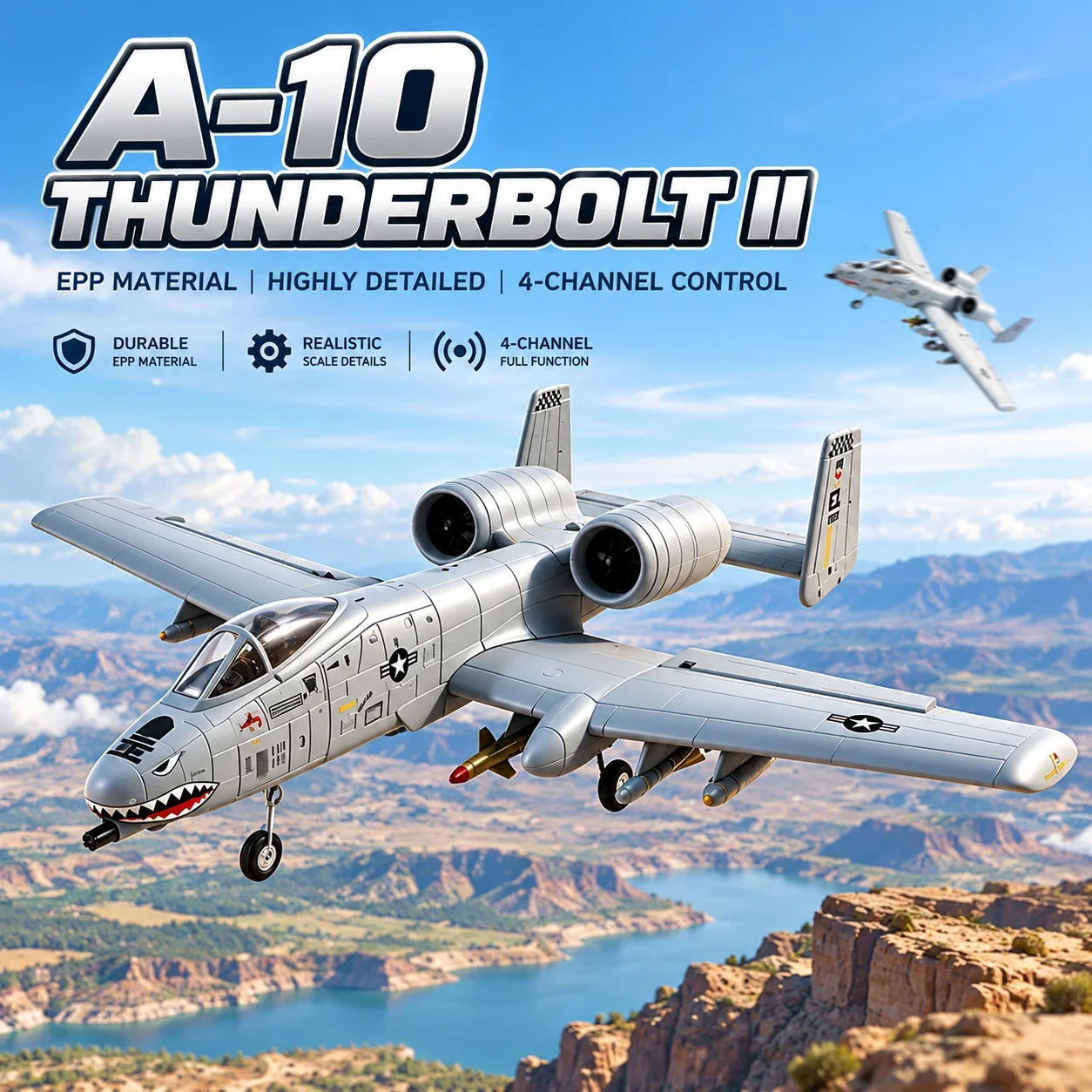 4CH QF016 RC Fighter Jet A10 Thunder Attack Fixed Wing EPP Foam RC Aircraft Model With 6-Axis Gyro RTF Wing  For Hobby Players