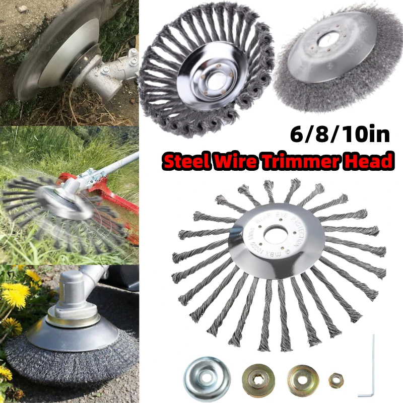 6/8/10 بوصة أسلاك الفولاذ المتقلب رئيس حديقة إزالة الأعشاب الضارة القاطع رئيس فرشاة إزالة الصدأ أسلاك الفولاذ عجلة الحديقة نظيفة إصلاح الملحقات #1