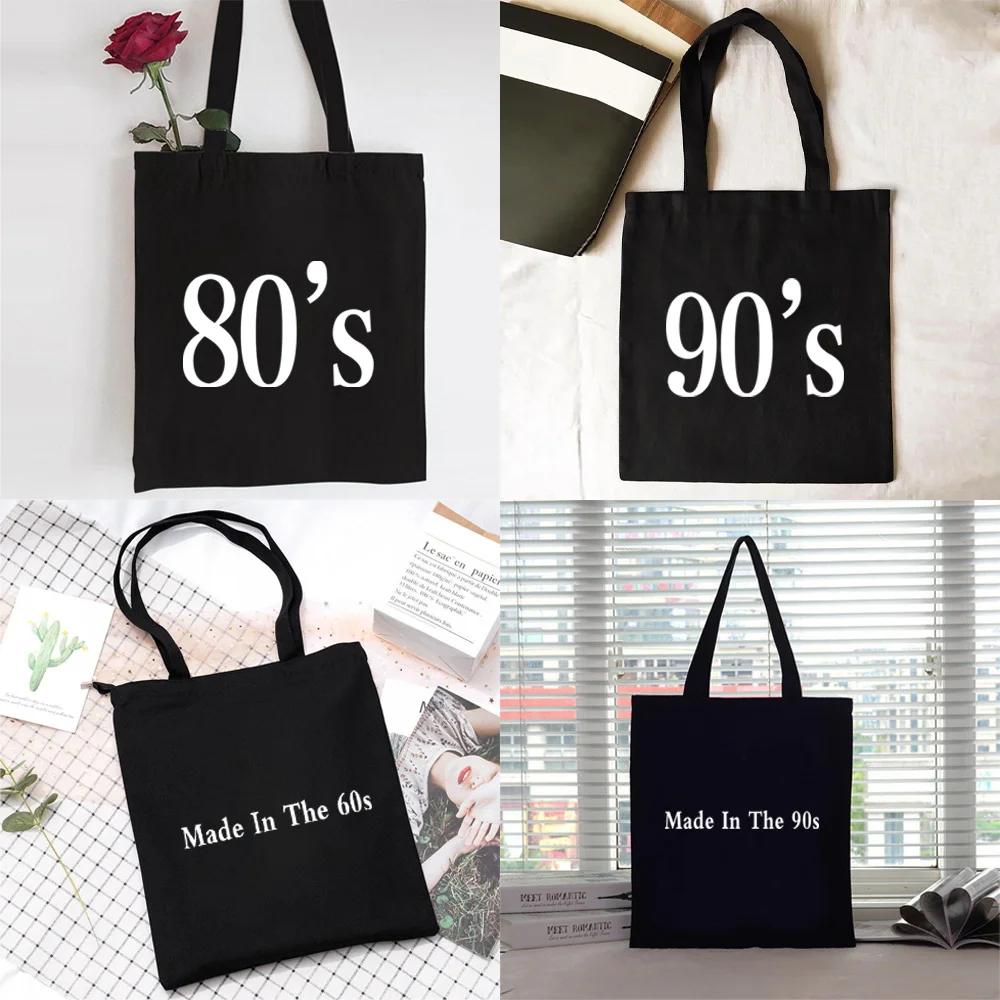 

Shopping Bag Women Canvas Shopper Shoulder Bag Eco Handbag 2022 Fashion Organizer Tote Bag Commute Grocery Bag Years Print