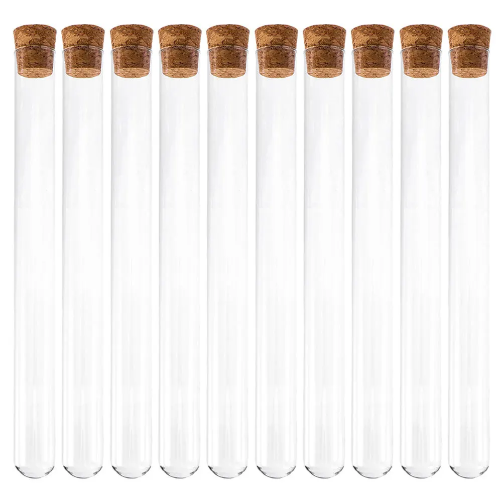 10Pcs Glass Test Tubes Cork Lid Sturdy Storage Tubes Candy Storage Tube Scientific Experiment Transparent Clear Portable