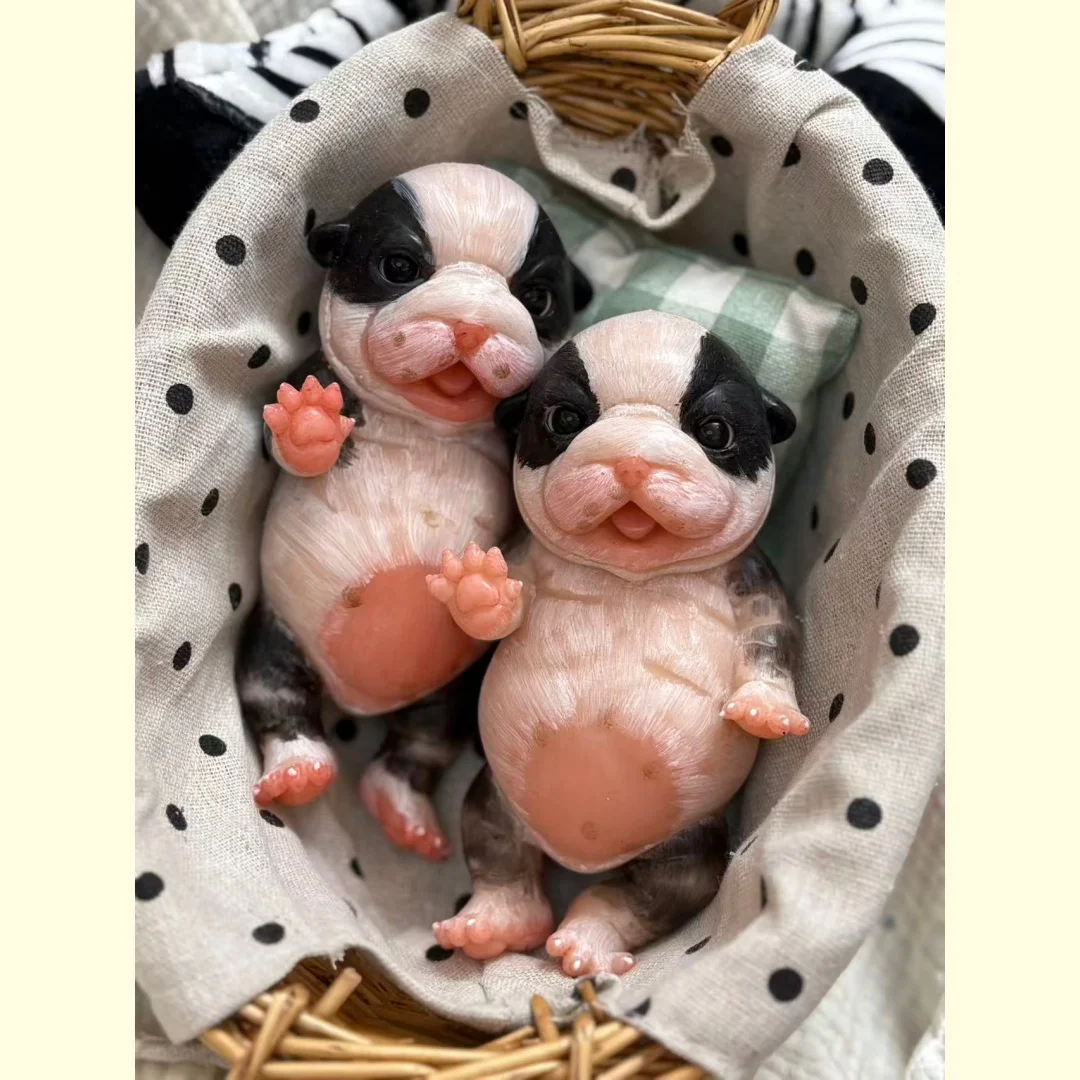 17cmミニシリコン犬人形、口が開く、3Dペイント、ソフトタッチ、キュートなベベリボーン犬人形、子供へのプレゼントに